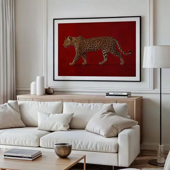 Peinture murale sur toile vintage léopard rouge sans cadre