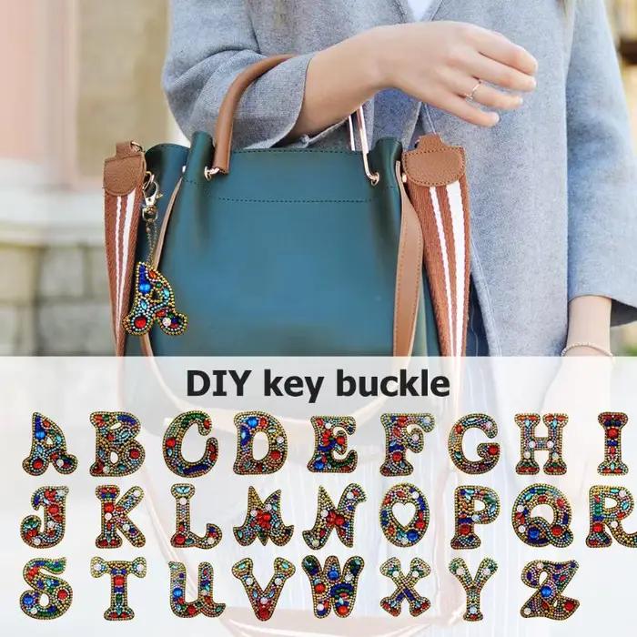 Peinture diamant diamant avec lettres anglaises, 1 pièce, broderie 5D avec lettres de l'alphabet, peinture diamant, porte-clés, pendentif, A-Z à faire soi-même