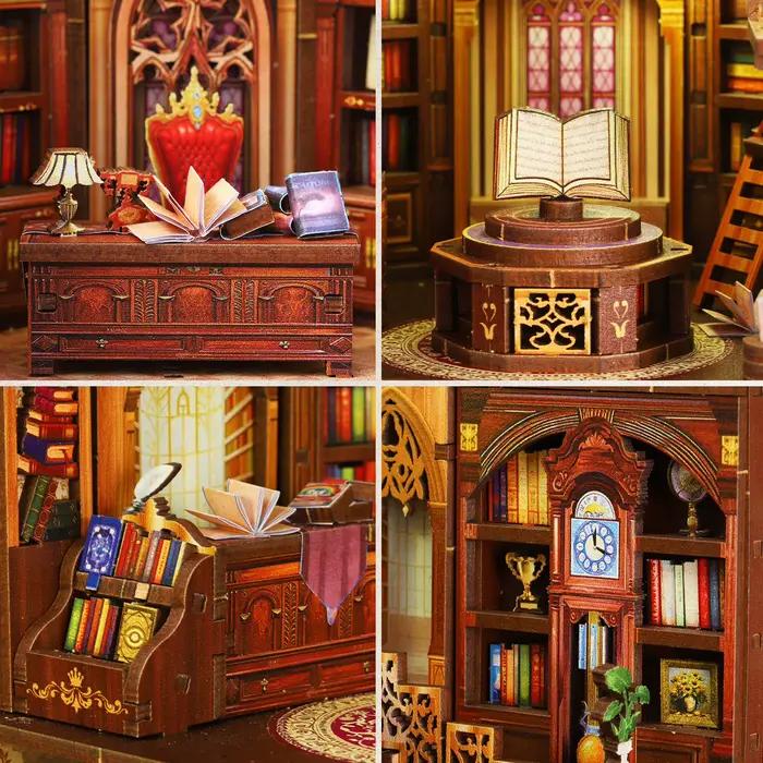 Puzzle 3D en bois à assembler soi-même : Modèle de librairie fait main pour les 14 ans et plus
