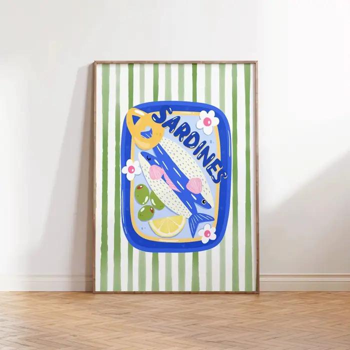 Toile de sardines en conserve rose imprimée