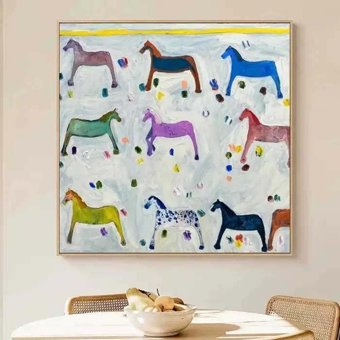 Peinture de cheval jaune sur toile