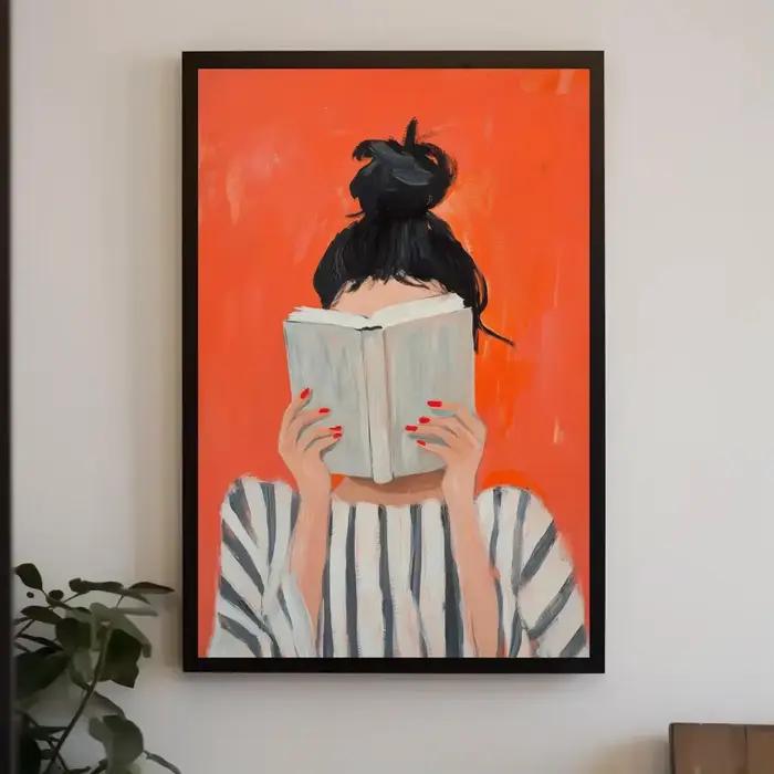 Impression d'art de femme lisant sans cadre | affiche de livre | art mural féminin et confortable