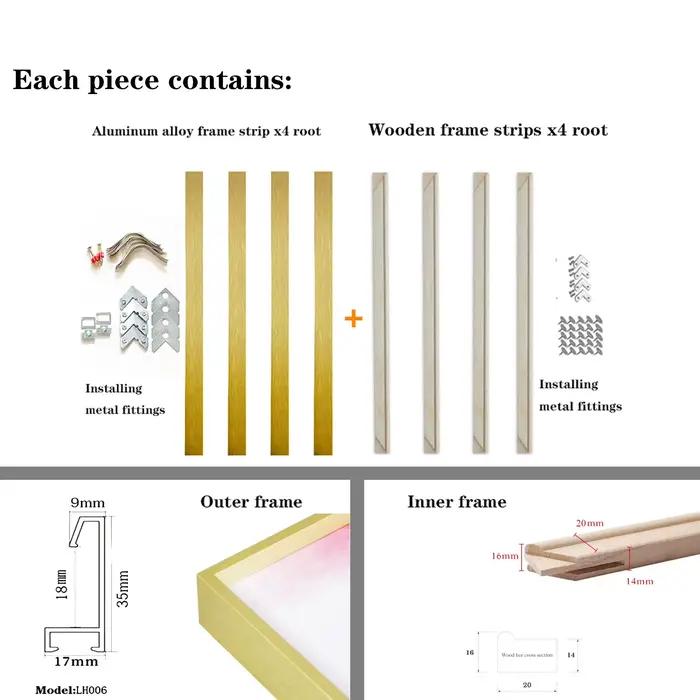 Art mural moderne, combinaison latérale étroite en alliage d'aluminium et cadre intérieur en bois