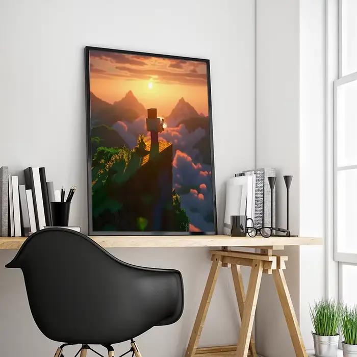 Bloc Pixel monde jeu vidéo paysage Style toile affiche peinture impression mur Art photo pour salon décor à la maison Cuadros