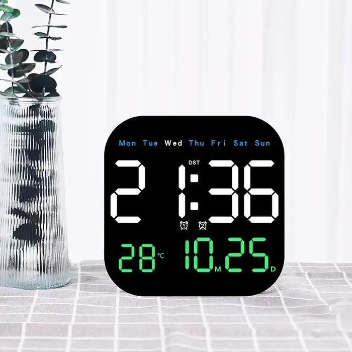 Horloge murale numérique réveil LED grand écran avec fonction de synchronisation télécommande