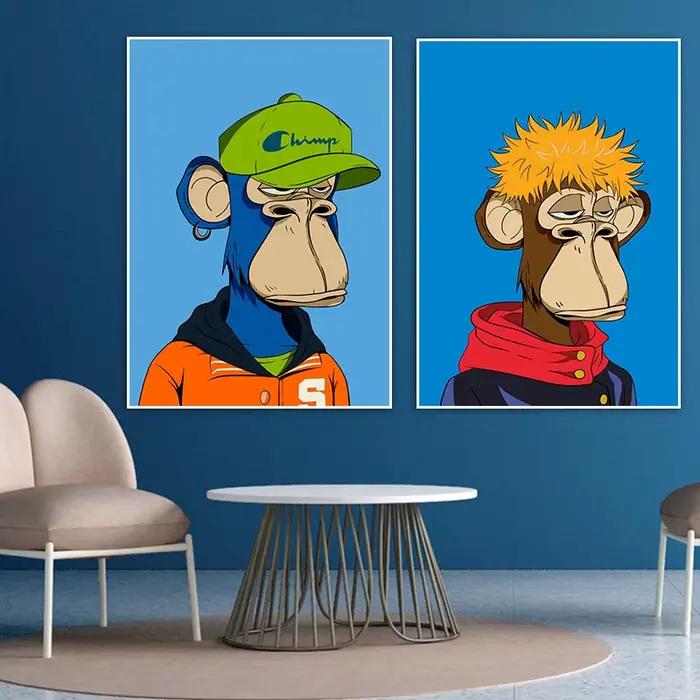 Pop Ape Canvas Painting Funny Trendy Cartoon Poster and Prints Modern Wall Art Colorful Artwork for Living Room Home Decor Mural
