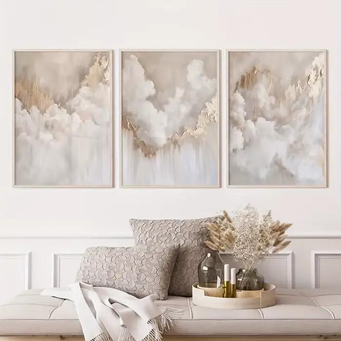 Lot de 3 impressions triptyques d'art beige