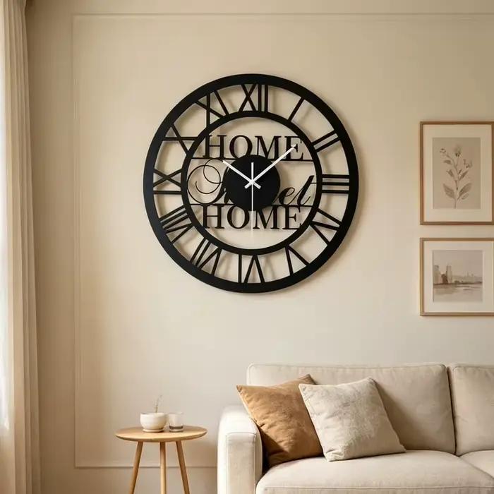Horloge murale moderne en métal noir 40 cm
