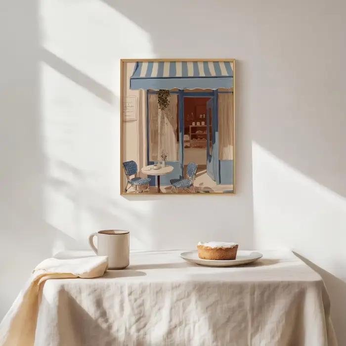 Décoration murale style bistrot français bleu et blanc - Charmant art de rue parisien pour accentuer la cuisine