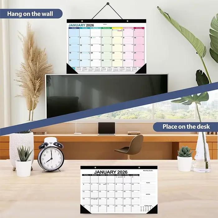 Nouveau calendrier mural 2026 18 mois 2026-2027 quotidien hebdomadaire mensuel Agenda planificateur organisateur décor