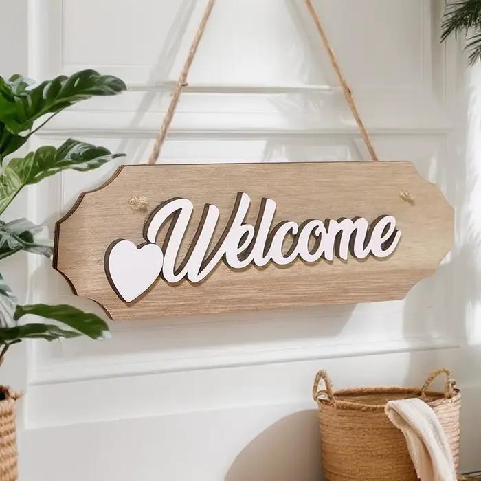 1 pièce, plaque de bienvenue en bois légère avec inscription anglaise 'Welcome'