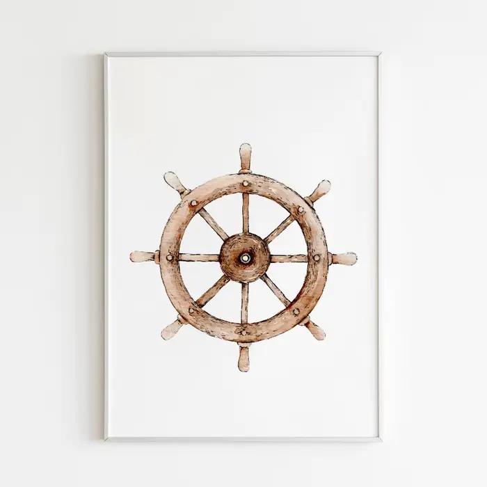 Affiche d'art de bateau nautique de Style dessin animé, ancre de chambre d'enfants, roue de bateau, peinture sur toile, imprimés muraux, image, décoration de maison pour salon