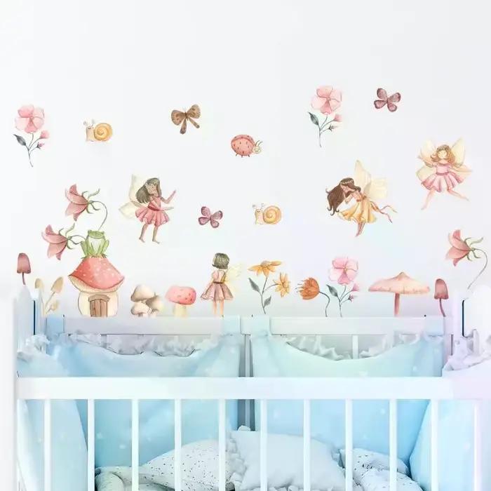 Autocollants muraux féeriques colorés pour chambre de fille