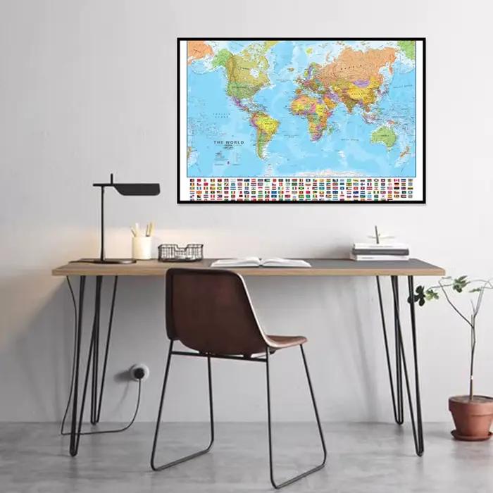 Carte du monde A2 59x42cm avec drapeaux