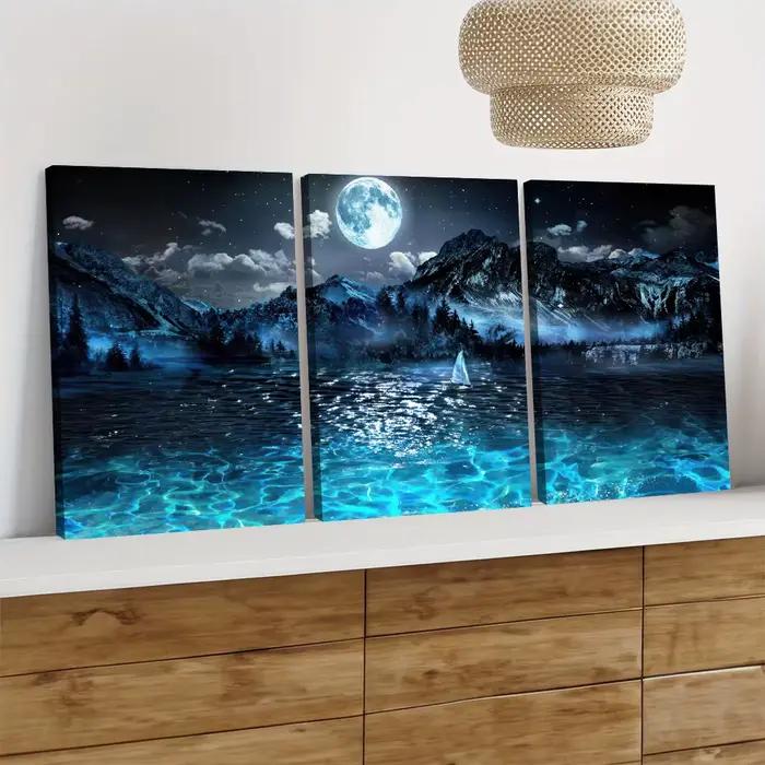 3 pièces de peintures décoratives sur toile de paysage de ciel étoilé de rêve