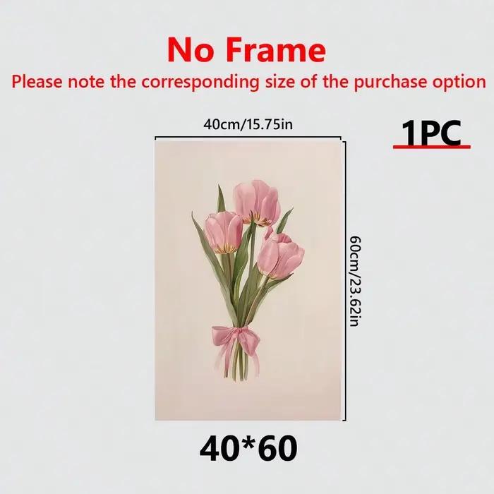 Toile d'art mural florale de tulipe rose avec cadre