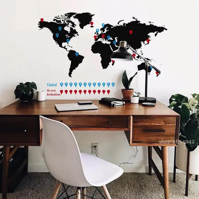 Grande carte du monde autocollant mural