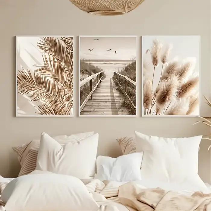 Impression sur toile minimaliste de triptyque de plantes