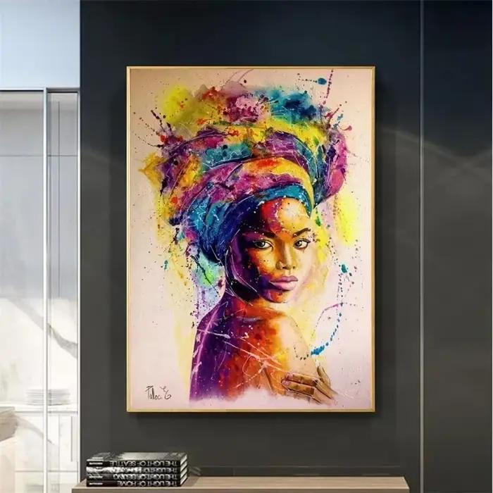 Peinture abstraite sur toile de femme noire africaine