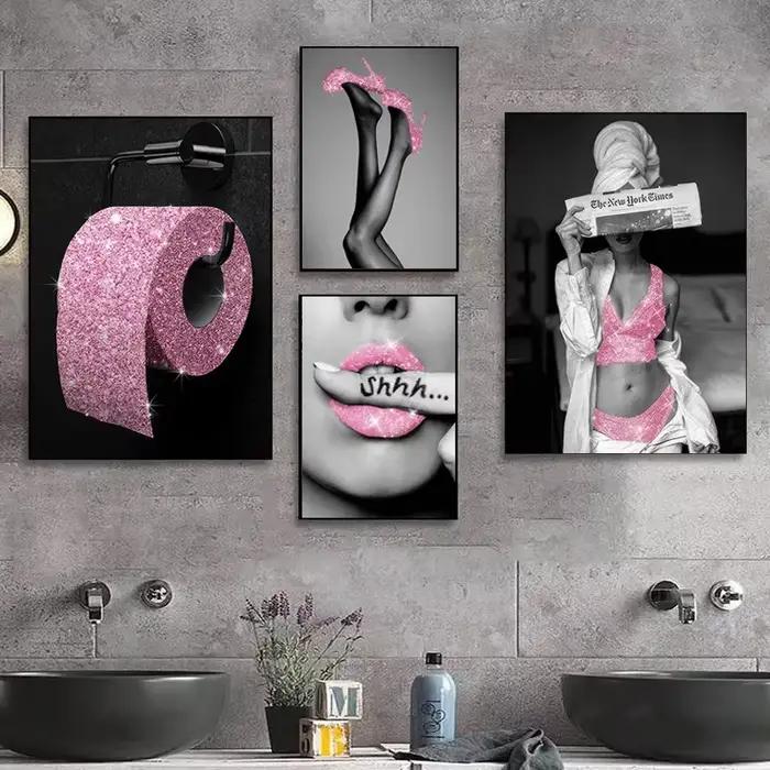 Toile de peinture de femme rose à la mode