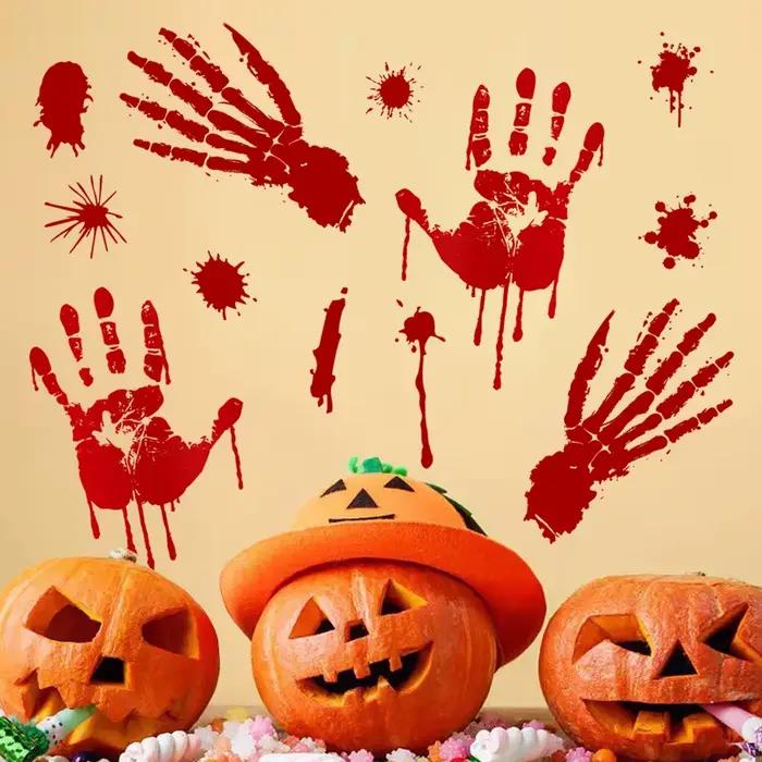 Autocollant mural avec empreinte de sang pour Halloween
