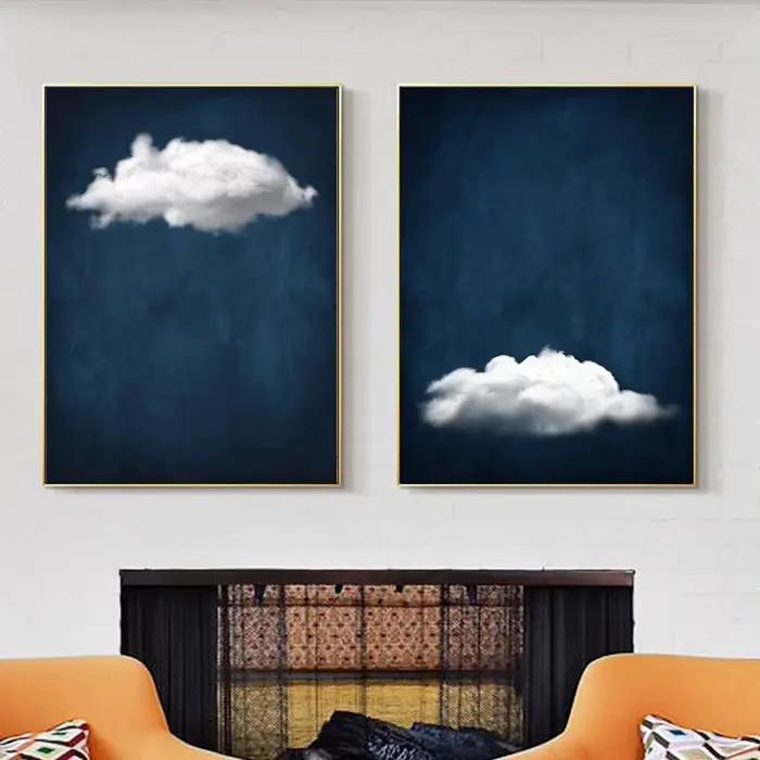 Indigo nuage impression fond abstrait mur Art toile peinture nordique minimaliste