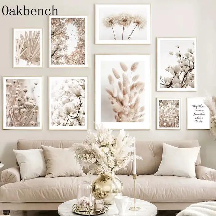 Magnolia Wall Art Beige pissenlit toile affiche roseaux herbe impression photos feuilles Art imprimés affiches nordiques chambre décor mural