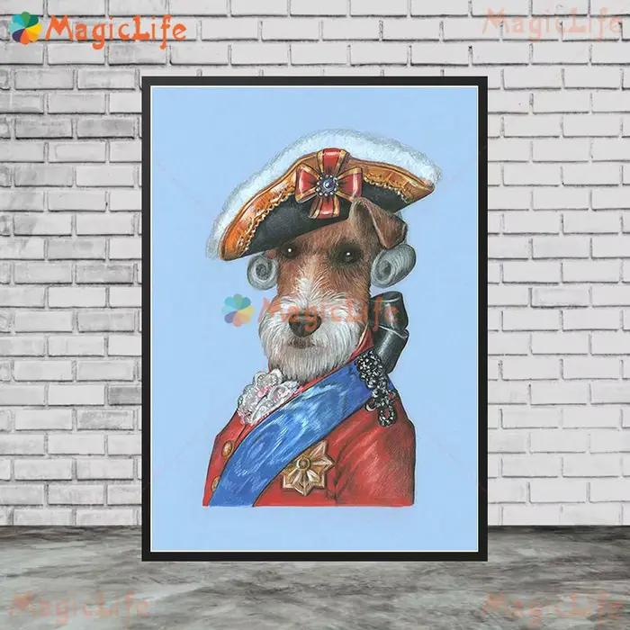 Dessin animé drôle chien habiller Portrait animaux affiches photos murales pour salon nordique affiche mur Art toile peinture sans cadre