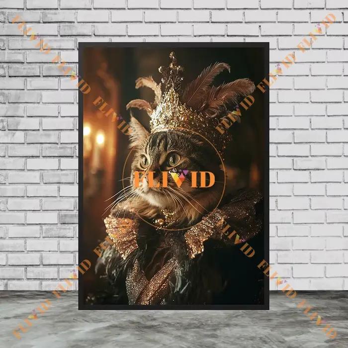 Affiche de carnaval reine chat paillettes plume animal de compagnie mode mur Art toile peinture mignon