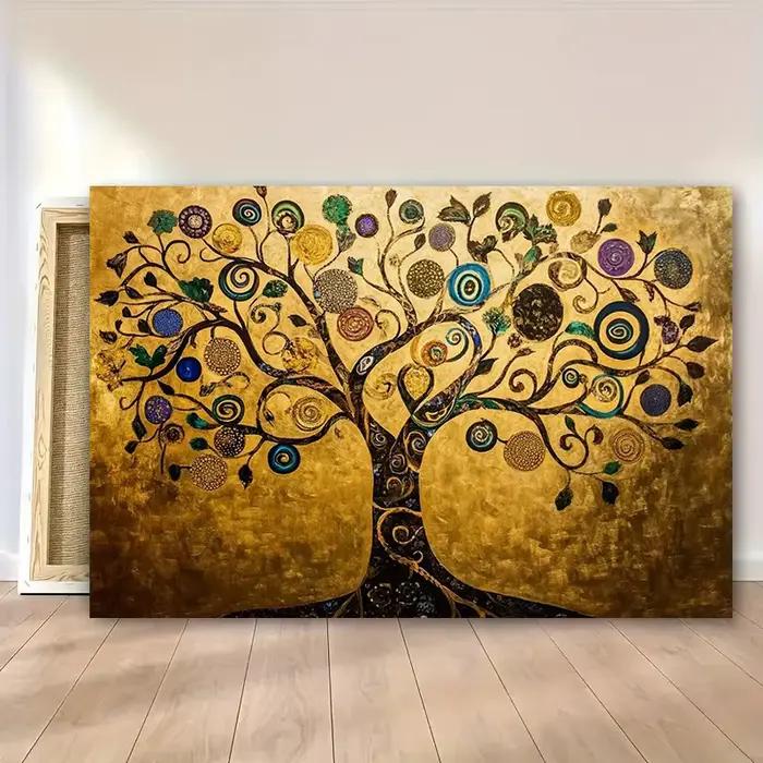 Toile d'art mural abstrait doré arbre de vie