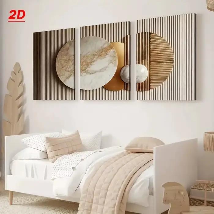 Lot de 3 tableaux modernes abstraits imprimés 2D/plats sur toile