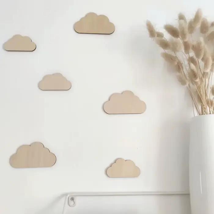 Autocollant mural nuages en bois