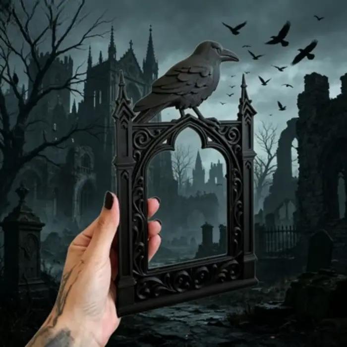 Cadre photo gothique noir style corbeau