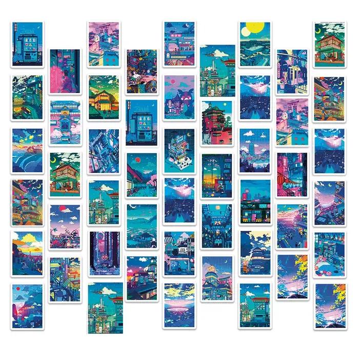 10/30/50pcs mignon Art rue vue nocturne dessin animé autocollants esthétique Ins décalcomanies Scrapbook téléphone ordinateur portable bagages autocollant mural enfant jouet