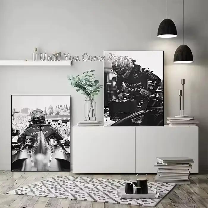 Affiche imprimée en noir et blanc de la série F1 Racing Driver, images sur toile pour la maison, décor mural moderne, peinture sans cadre