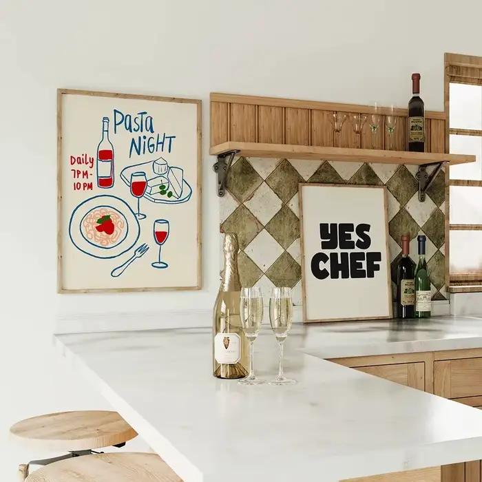 Toile d'art mural avec nouilles au fromage et vin