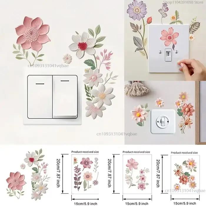 Autocollant étanche pour chambre à coucher fleurs interrupteur autocollants PVC auto-adhésif amovible salle de bain décoration de la maison décalcomanies rsi