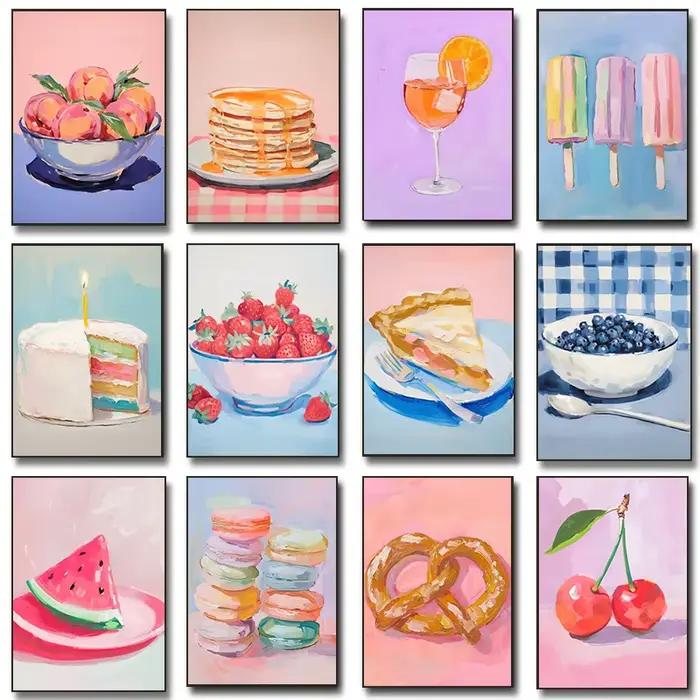 Affiche de Popsicle d'été colorée, nature morte, salle à manger, petit déjeuner, imprimés alimentaires, peinture sur toile, tableau d'art mural, décor de cuisine de maison