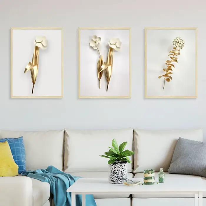 Faux cadre 3D or blanc fleur autocollant Mural salon canapé fond décoration papier peint pour chambre décor amovible