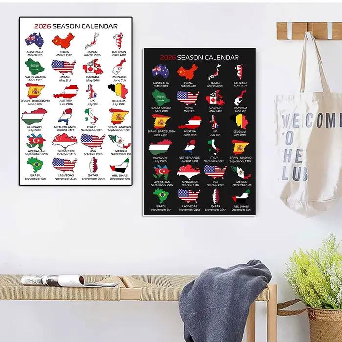 Affiche et impression du calendrier des Grand Prix de Formule 1 de la saison 2026