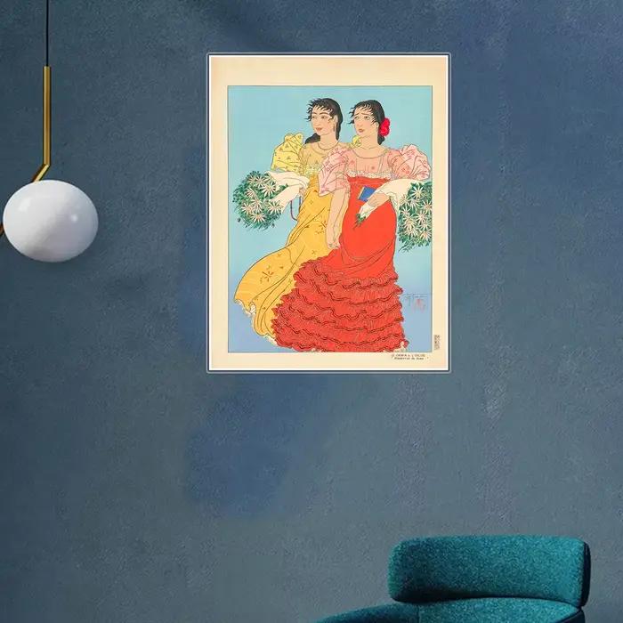 Paul Jacoulet Motifs de peinture à l'huile sur le thème oriental Lignes délicates et tonalités vibrantes Impression d'art de collection pour l'affichage de la maison et de la galerie