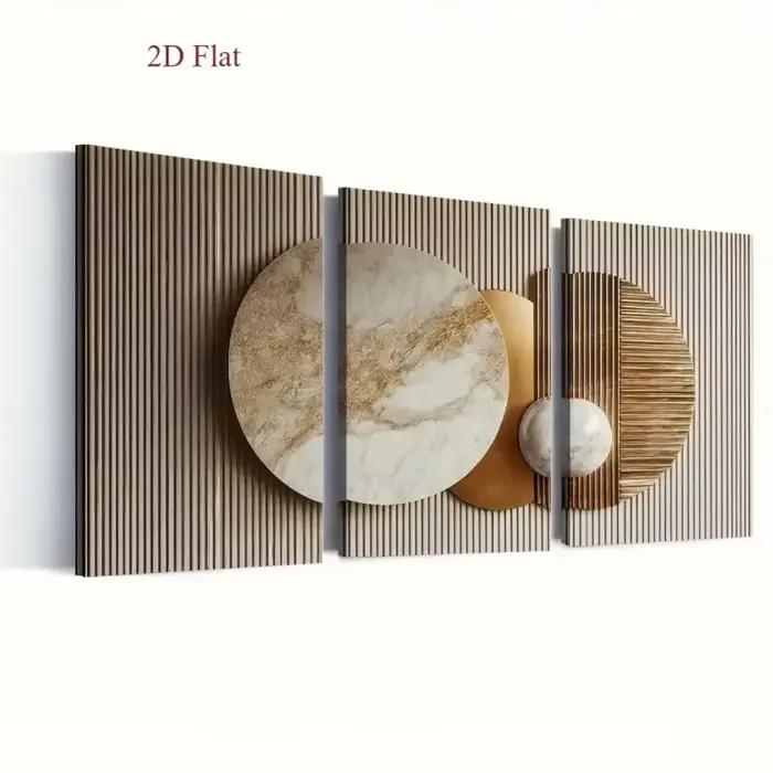Lot de 3 tableaux modernes abstraits imprimés 2D/plats sur toile