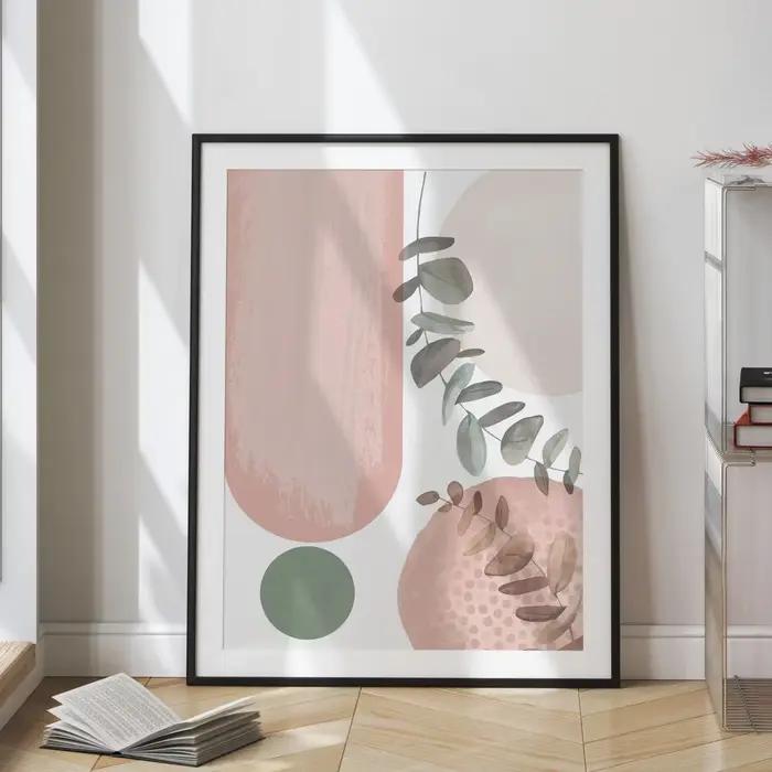 Lot de 3 tableaux muraux bohèmes modernes rose et vert – Décoration murale minimaliste pour salon – Peinture sur toile