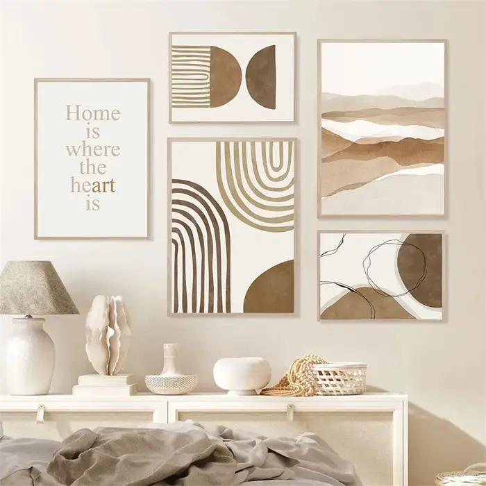 Affiche Murale Style Boho Abstraite Beige Marron