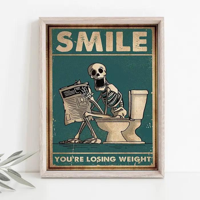Peinture sur toile l'homme squelette est accroupi dans la toilette
