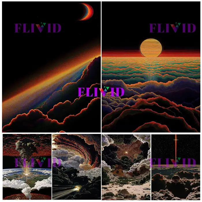 Corps célestes nuage coloré et effets de lumière mystique mur Art toile peinture surréaliste paysage cosmique Art affiche décor