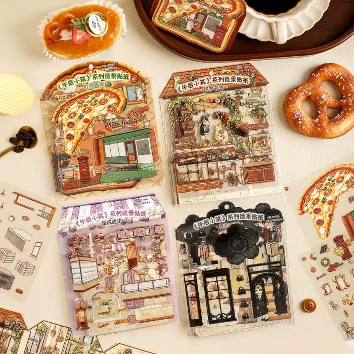 Lot de 4 autocollants 3D en relief Mini Cozy Store, décorations DIY polyvalentes pour la création d'albums photo
