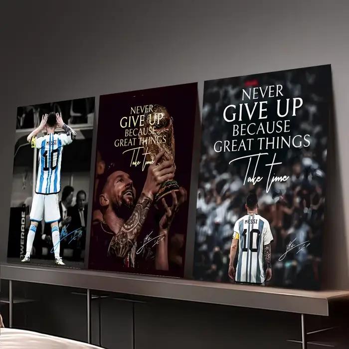 Peinture sur toile de calligraphie de la star du football Lionel Messi, art pour la chambre à coucher, décoration murale pour la maison, autocollants décoratifs