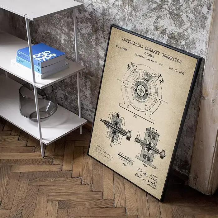 Affiches de brevet électrique Tesla Vintage, imprimés sur toile, peinture murale, image d'art pour bureau, décoration de maison, cadeau d'ingénieur électrique