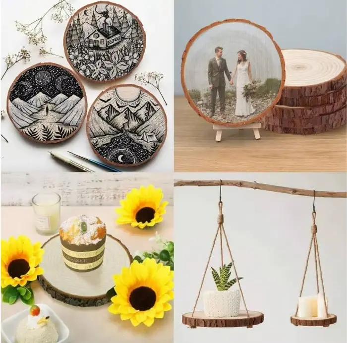 1 ensemble/10 pièces de tranches de bois de pin rondes de 10-12 cm avec écorce pour table